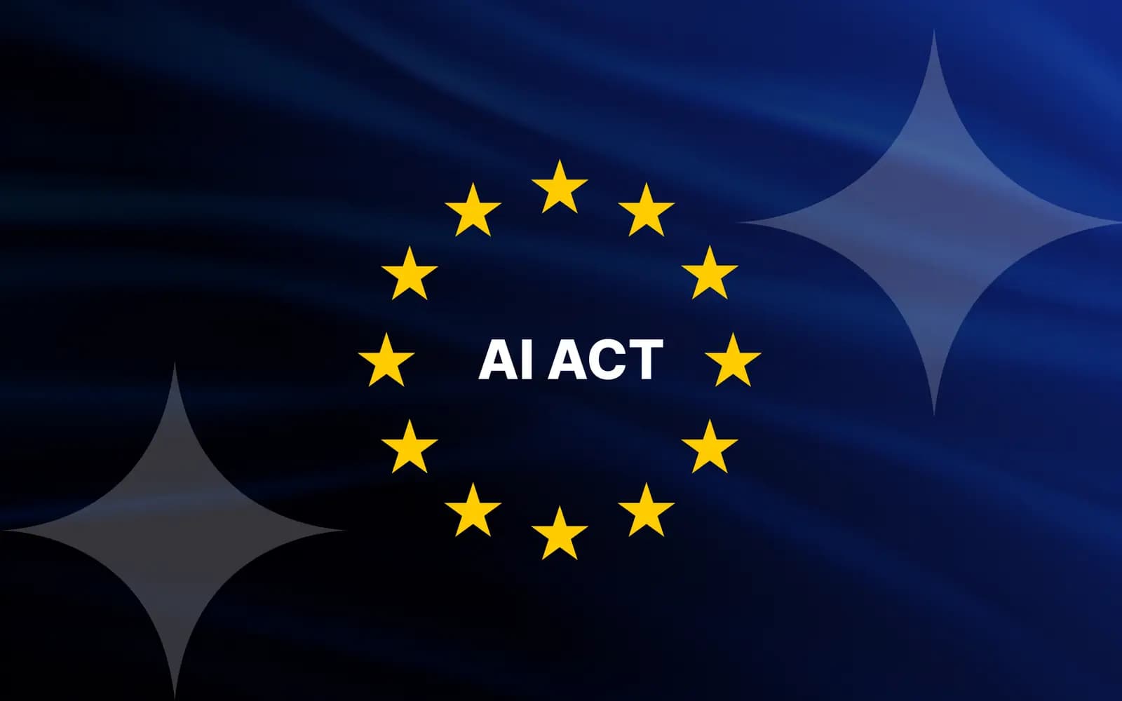 EU AI Act - the EU stars circle with the words AI ACT on a dark blue flag background