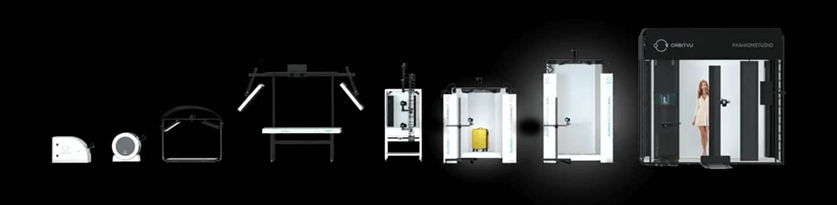 Orbitvu automated product photography studio lineup from compact turntables to the full Fashion Studio
