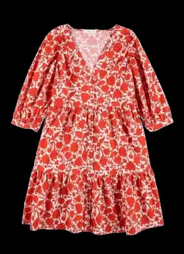Red floral dress as an example of flat lay photography