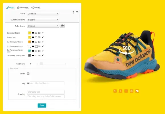 360 Product View Customization Panel