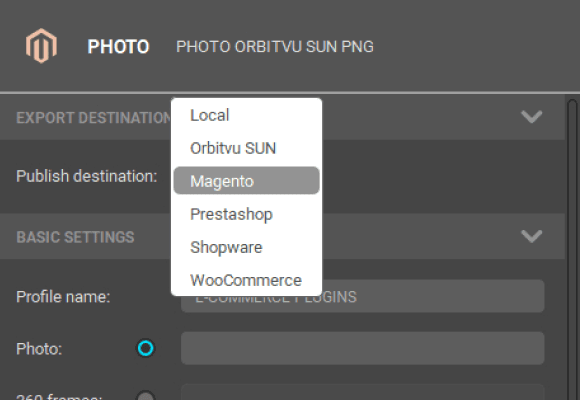 Photo Export Destination Dropdown Menu