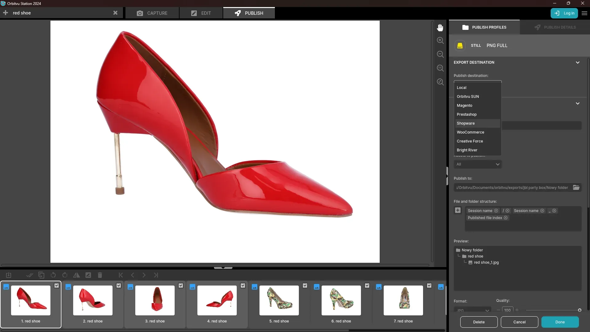 Red high heel shoe