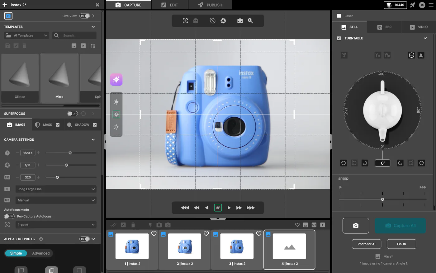 Orbitvu Station product photography software interface