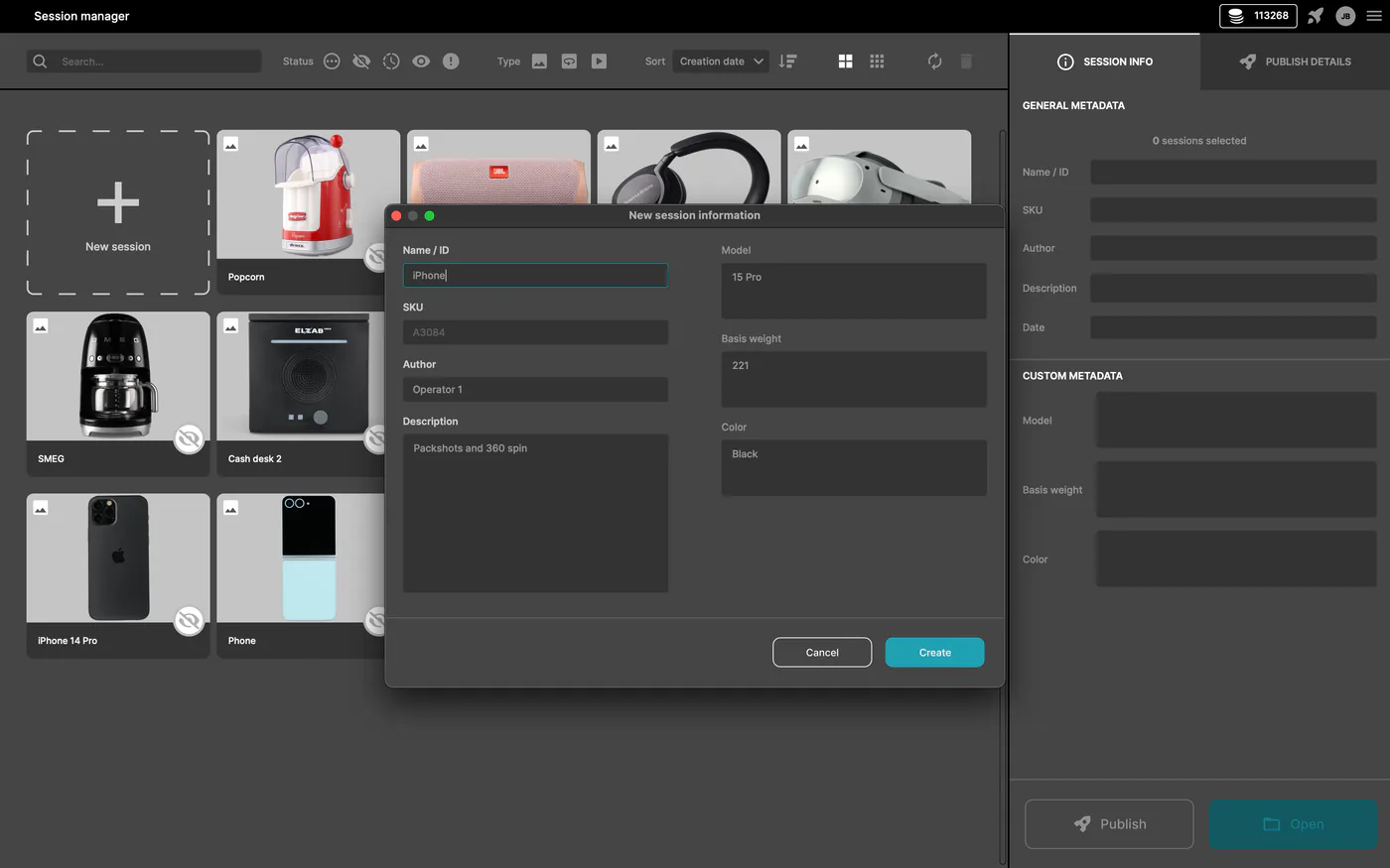 Orbitvu Station session manager with a new product session