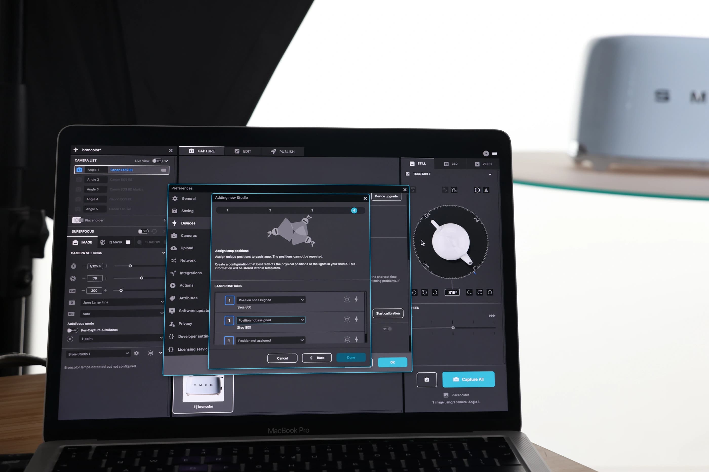 Studio lighting control preview in Orbitvu Station
