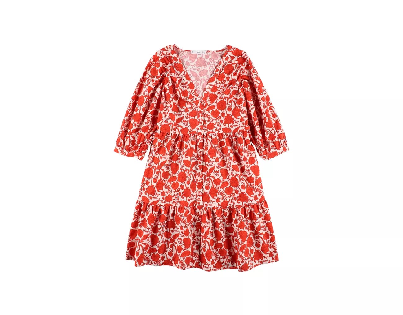 Red floral dress flat lay packshot