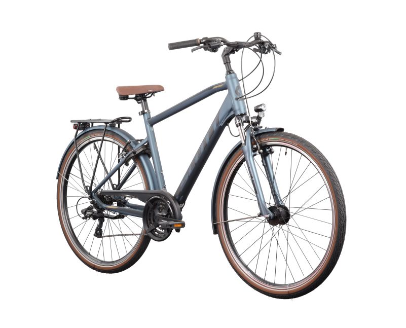 Grey City Bike with Brown Saddle and Fenders