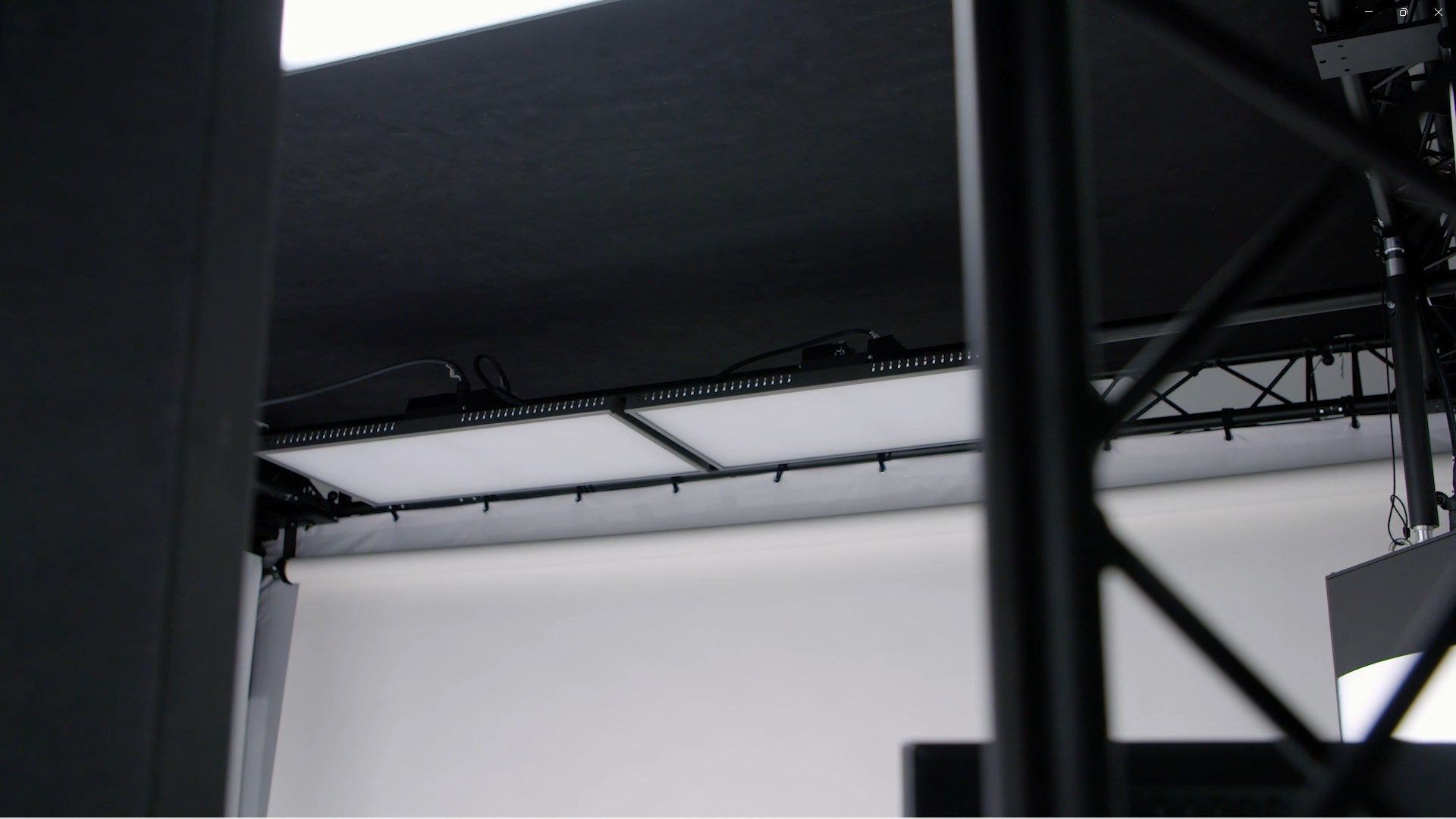 Overhead LED light panels in a professional studio