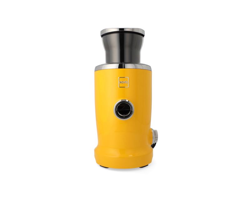 Bright Yellow Compact Juicer Machine on White Background