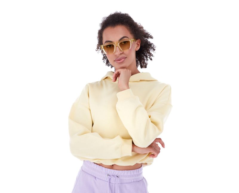 Woman in Yellow Cropped Hoodie and Transparent Sunglasses