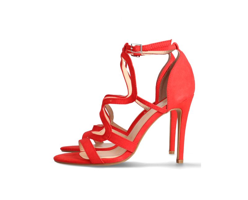 Red Strappy Stiletto Sandals - High Heels