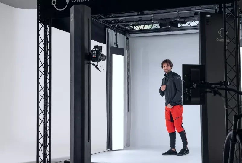 Cyclist Model Posing in BIKE STUDIO Photography Booth