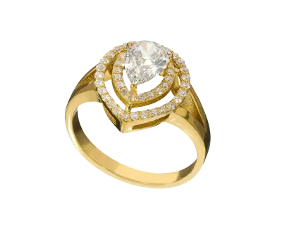 Yellow Gold Almond Cut Diamond Ring