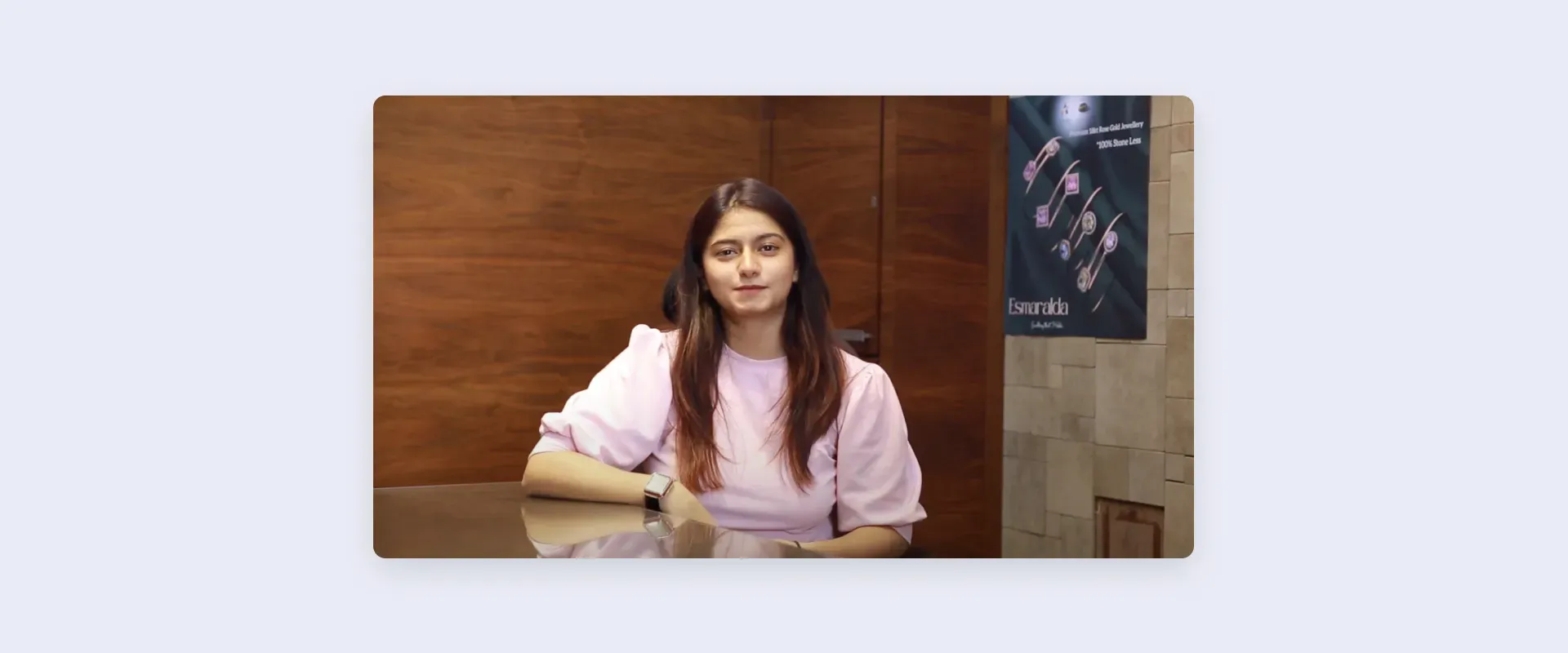 Young Woman in Pink Shirt in Office