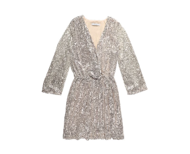 Silver Sequin V-Neck Mini Dress