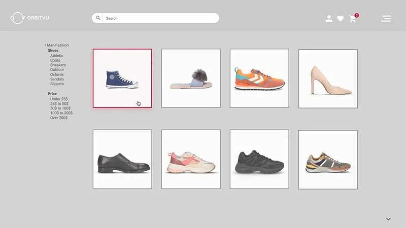 Homepage of a shoe e-commerce portal with good repeatability of packshots Homepage of a shoe e-commerce portal with good repeatability of packshots