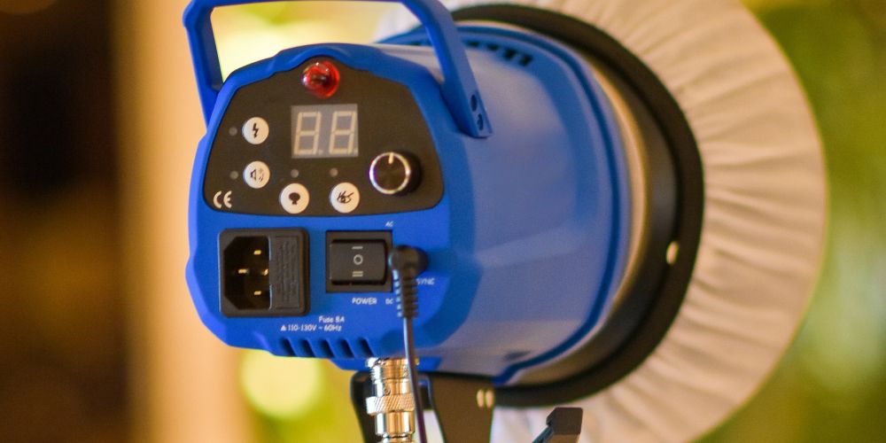 A strobe on a light stand A strobe on a light stand