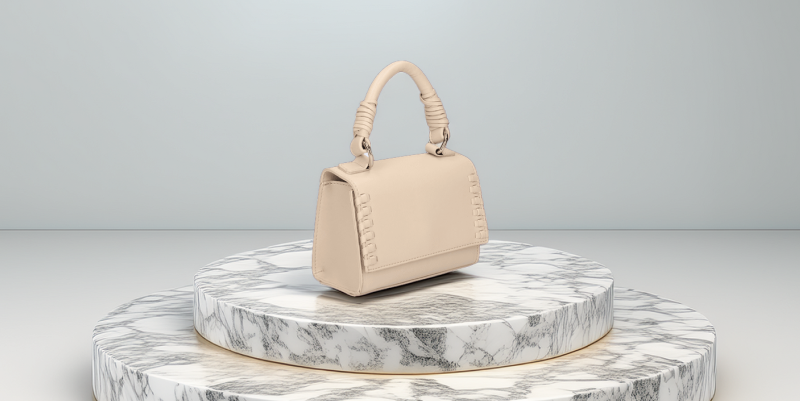 a small bag captured in Orbitvu's Alphashot Pro G2 with AI-generated background