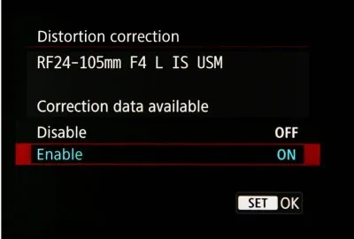 Distortion correction setting