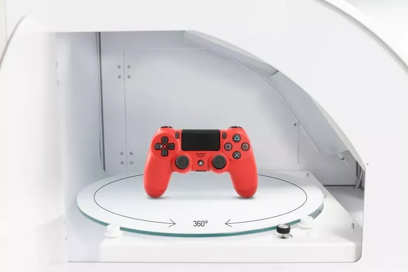 Red PS4 Controller on a 360 Product Photography Turntable