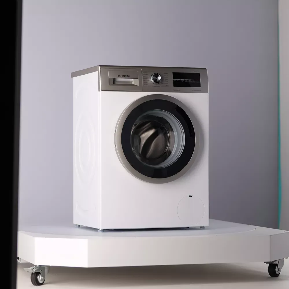 Modern White Washing Machine on Product Photography Turntable
