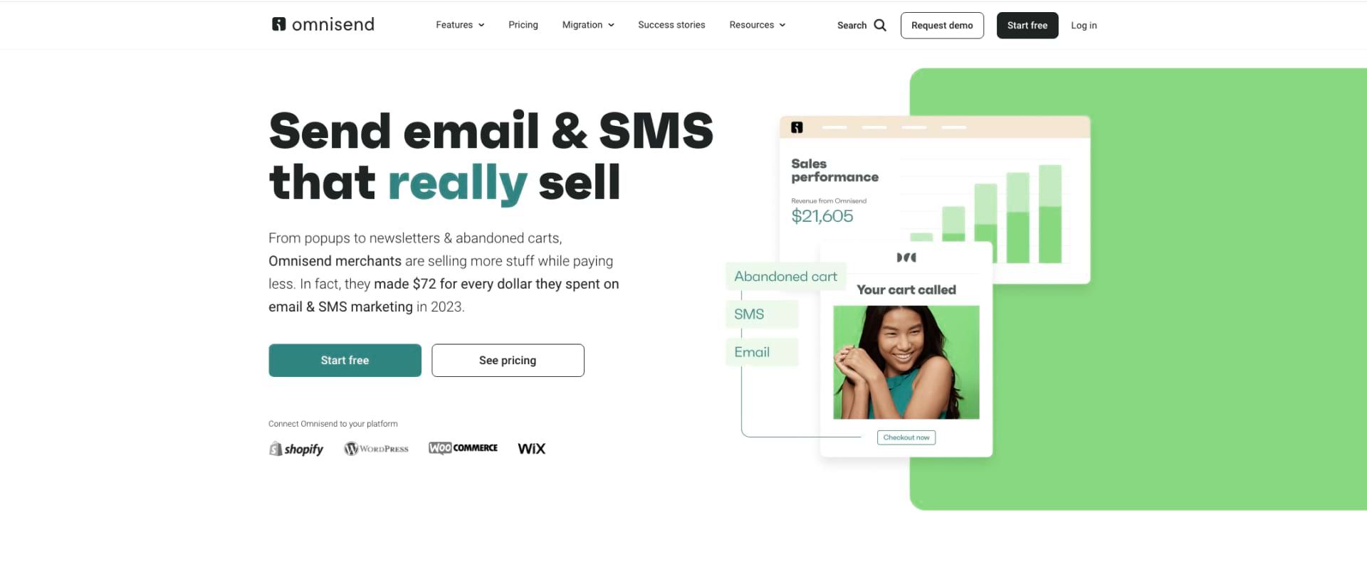 Screenshot of Omnisend website, main page Screenshot of Omnisend website, main page