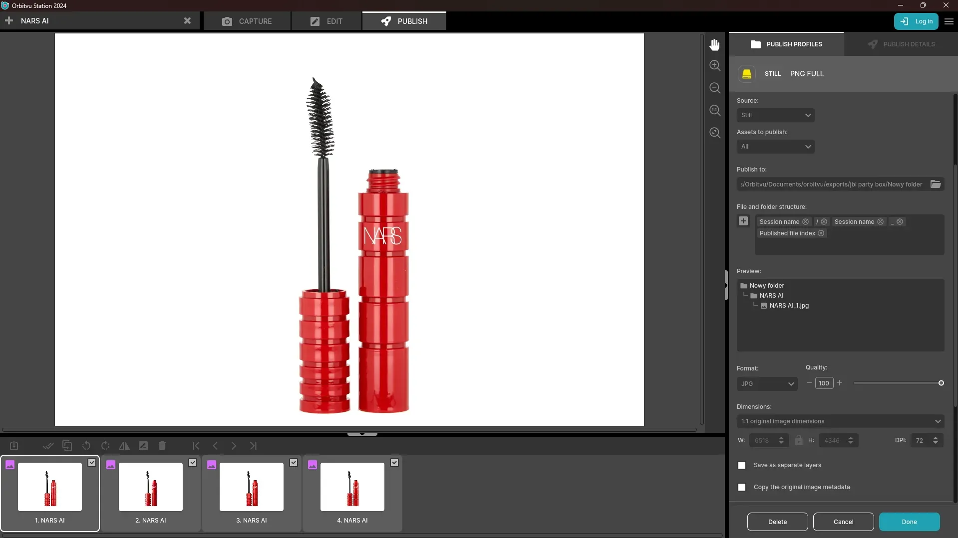 NARS Mascara Photo Export Settings in Product Photography Software