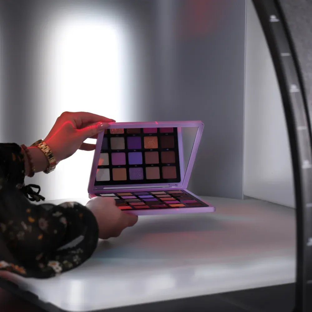 Setting Up Eyeshadow Palette for Cosmetics Product Photo Shoot