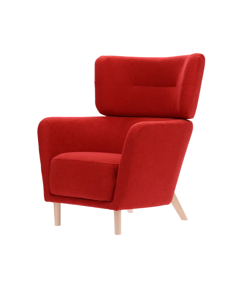 Modern Red Wingback Armchair with Wooden Legs