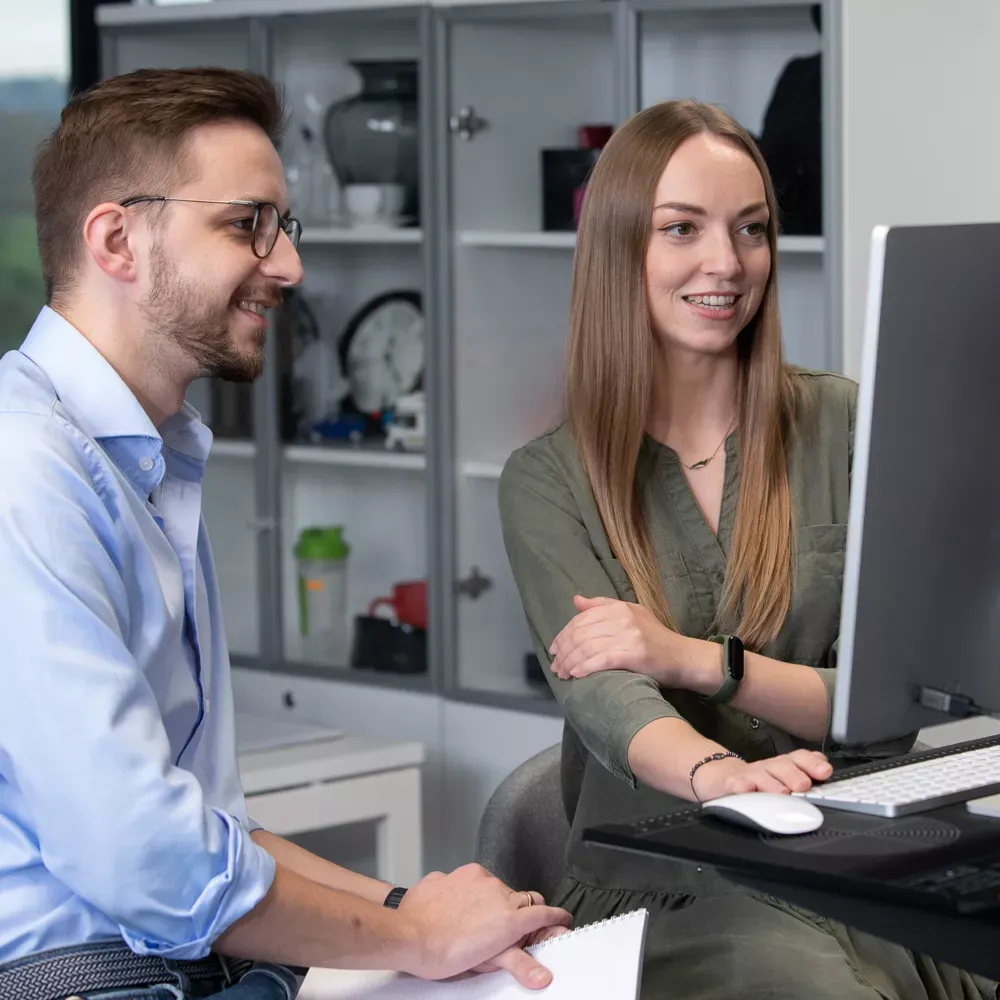 Two Colleagues Collaborating on Computer