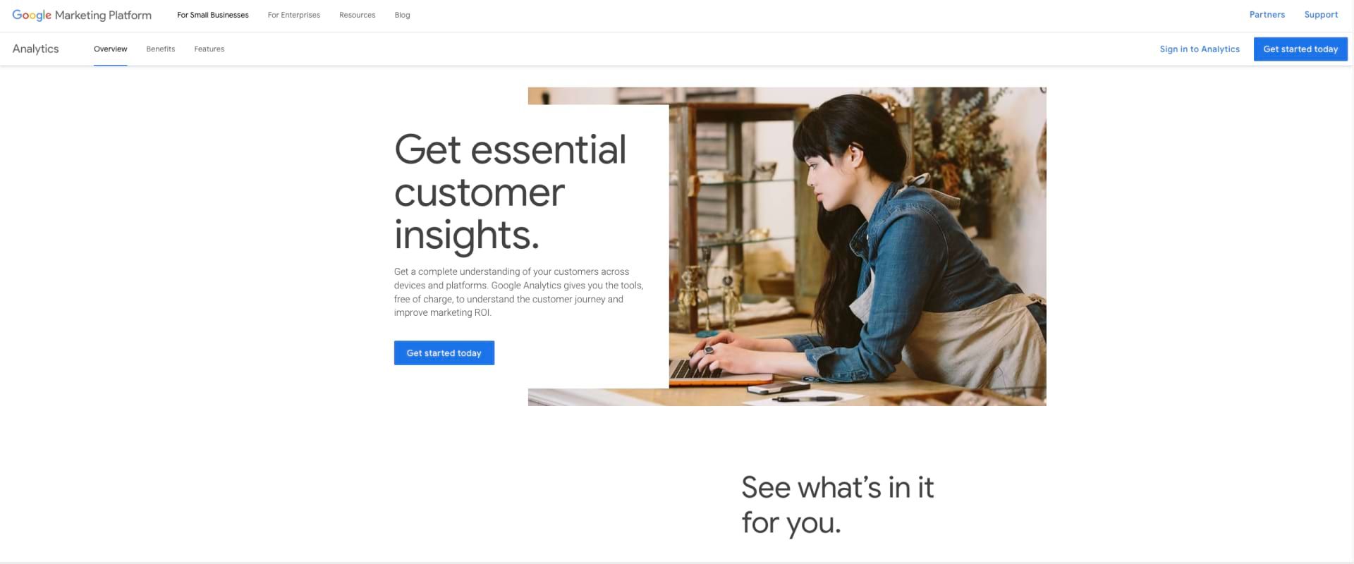 Screenshot of Google Analytics page, overview Screenshot of Google Analytics page, overview