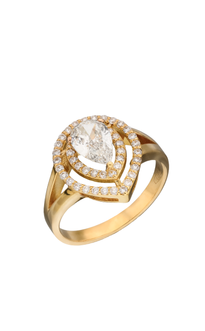 Yellow Gold Pear Cut Diamond Halo Ring