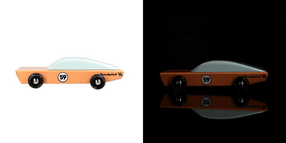 A comparison of the same product on white and black backgrounds.