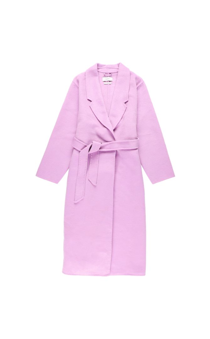 Lilac Wool Blend Belted Long Coat