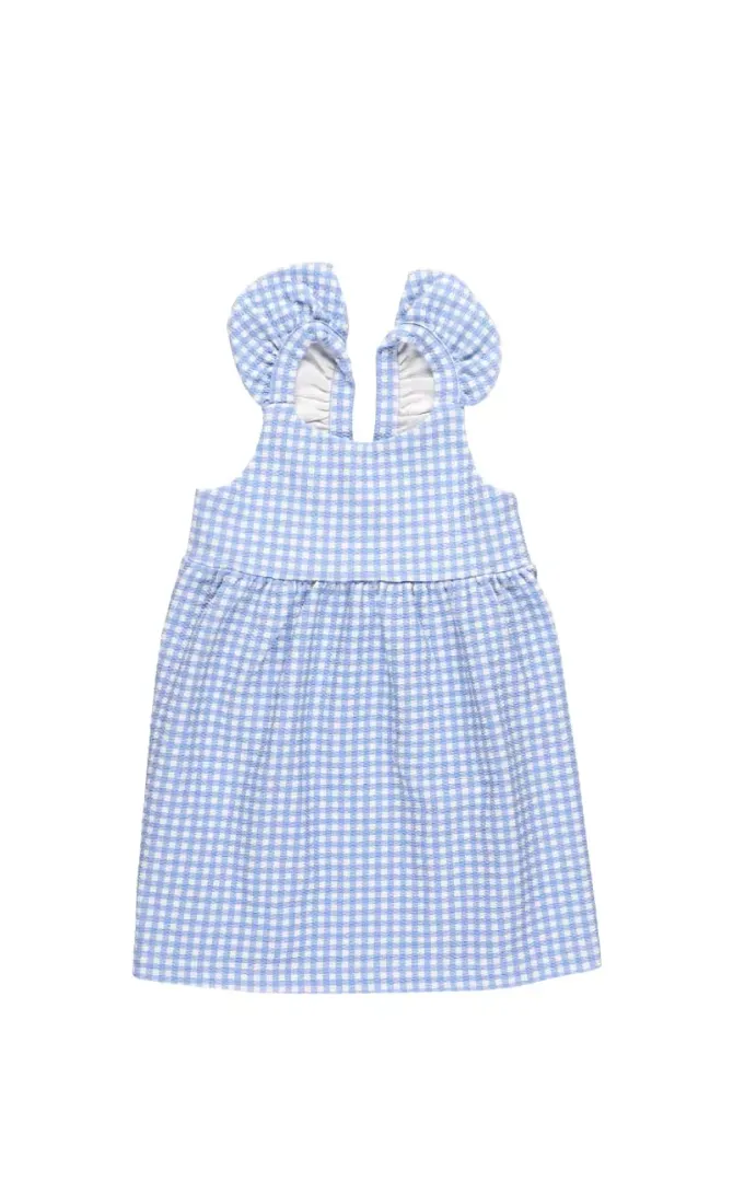 Light Blue Gingham Baby Dress with Ruffled Straps