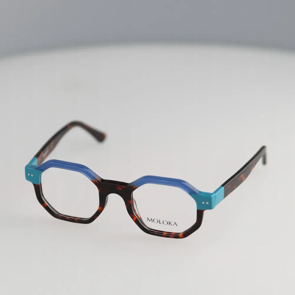 Moloka Hexagonal Eyeglasses Tortoise Frame Blue Detail
