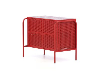 Red Perforated Metal Cabinet with Drawers