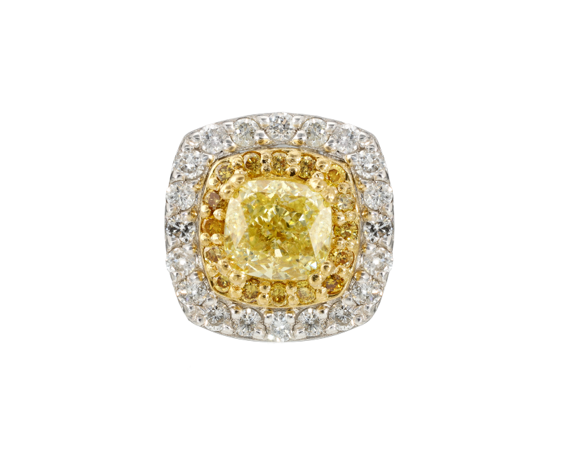 Fancy Yellow Diamond Cushion Cut Halo Ring Top View