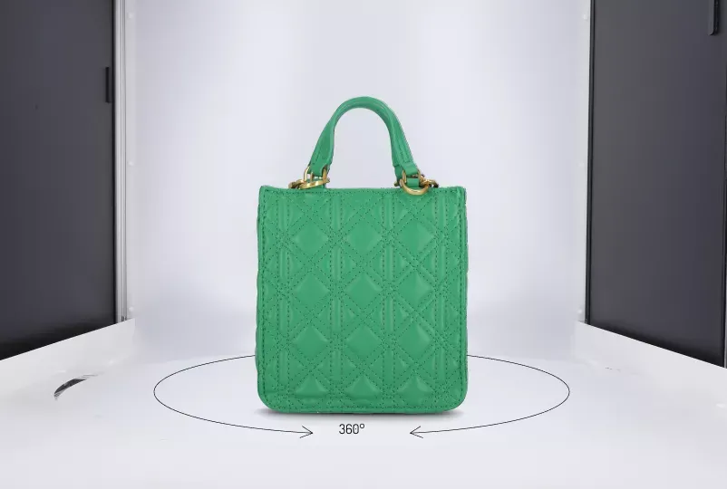 360-Degree Spin of a Quilted Green Handbag