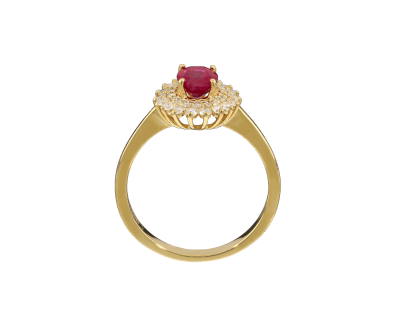 Yellow Gold Oval Ruby Diamond Halo Ring