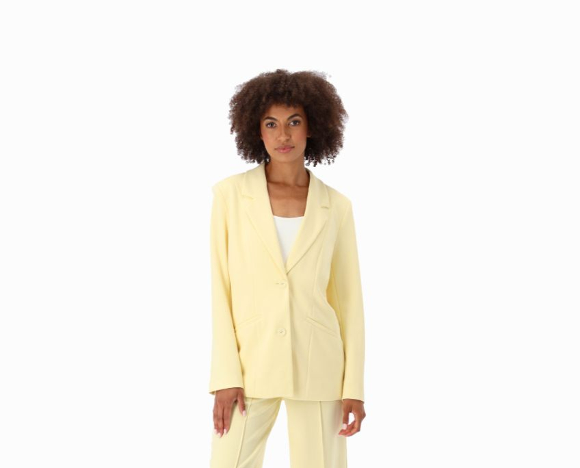 Women's Pastel Yellow Blazer and Wide-Leg Trousers Set