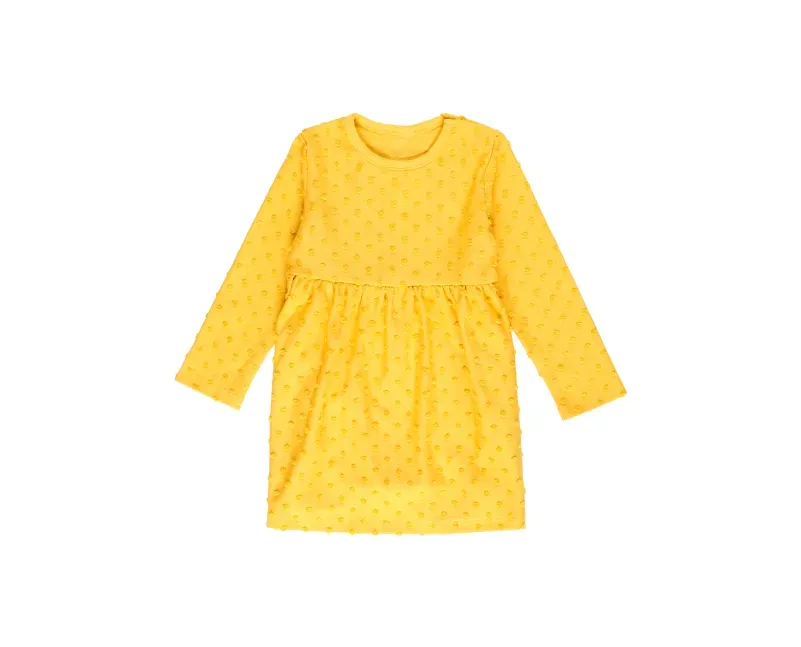 Yellow Long Sleeve Dress with Textured Dot Fabric