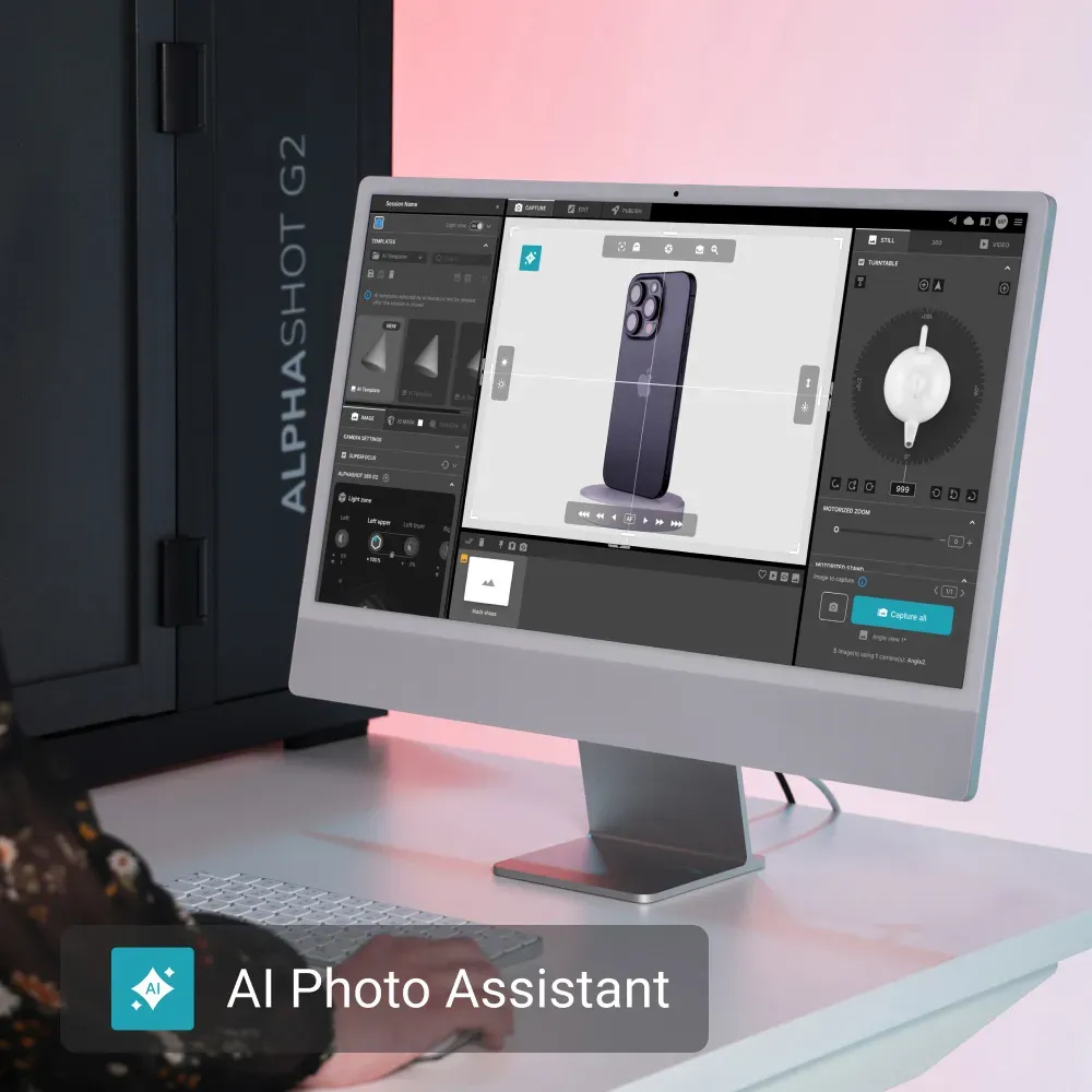 ALPHASHOT G2 Software Interface with AI Photo Assistant
