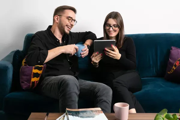 Casual Team Meeting on Office Sofa