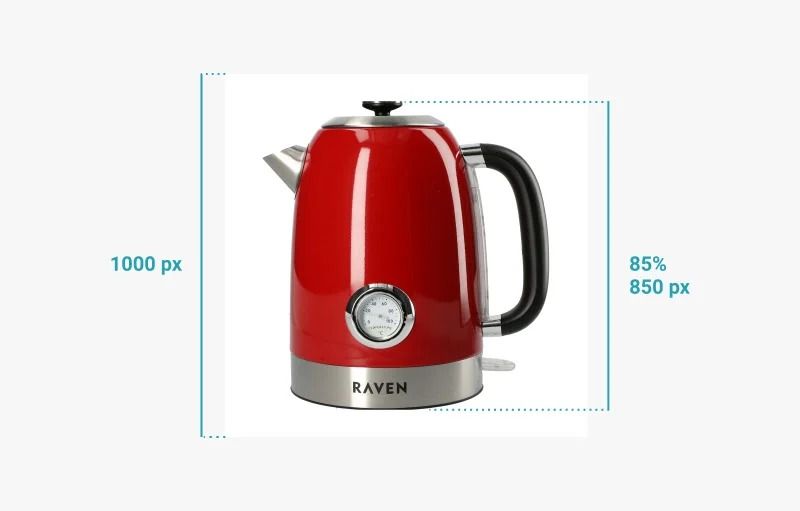 Infographic: size background for amazon product image - red kettle Infographic: size background for amazon product image - red kettle