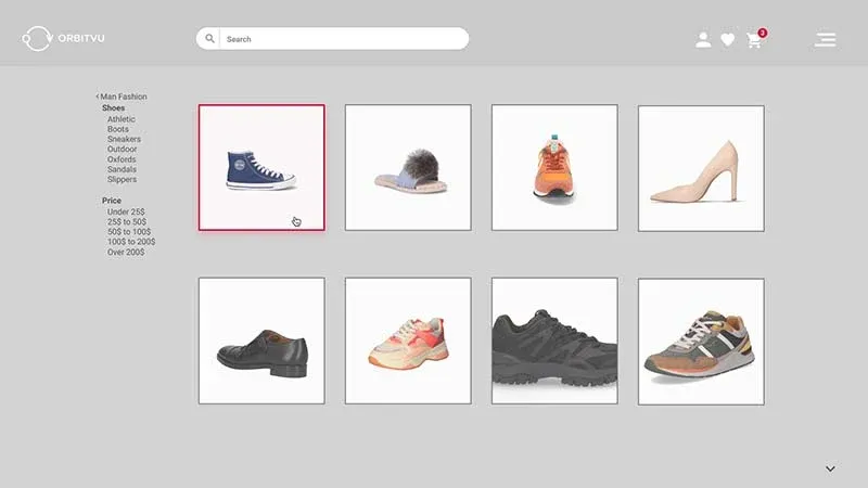 Homepage of a shoe e-commerce portal with no repeatability of packshots Homepage of a shoe e-commerce portal with no repeatability of packshots