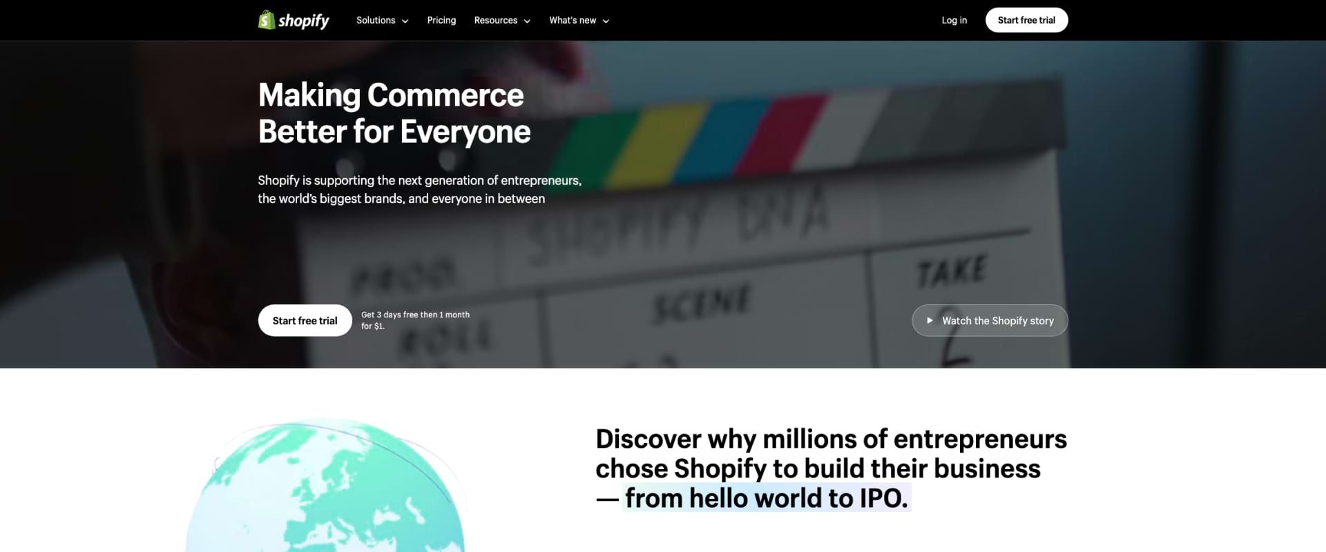 Screenshot of Shopify website, main page Screenshot of Shopify website, main page