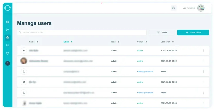 Orbitvu SUN - users list Orbitvu SUN - users list