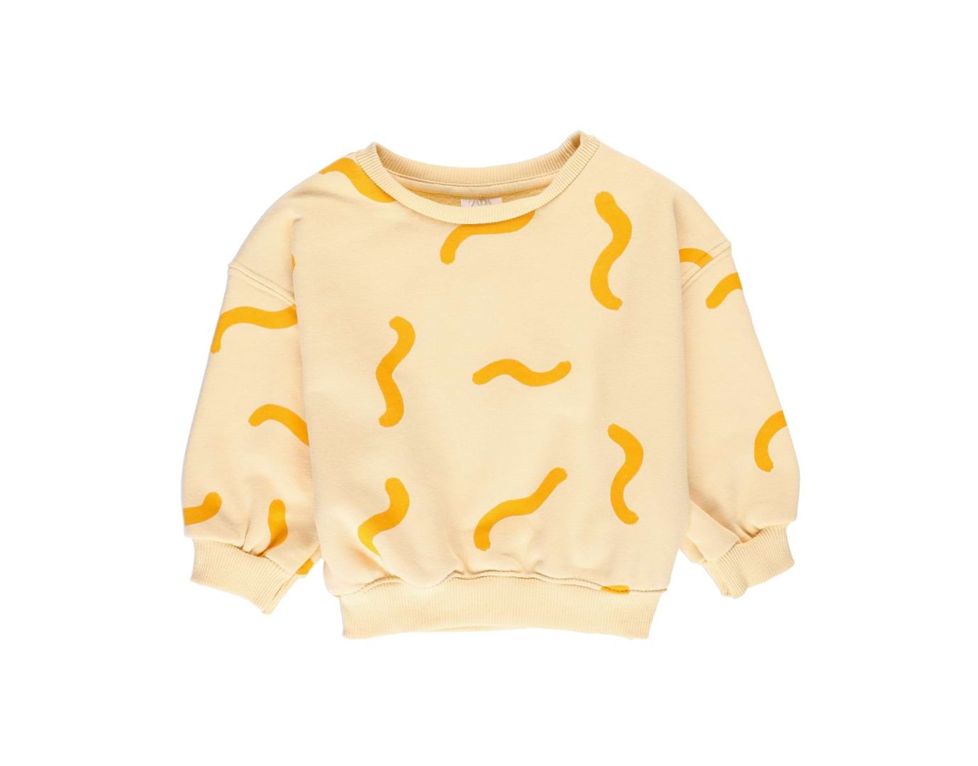 Kids' Cream Sweatshirt with Yellow Wavy Print