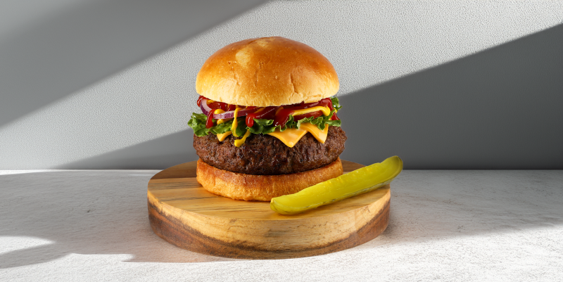 a cheeseburger shot with AI-generated background